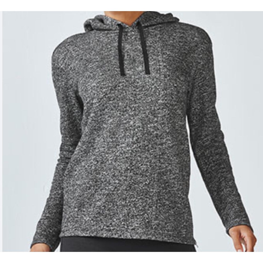 Fabletics Hoodie Marled Knit XS Black White Side Zip Athleisure Activewear